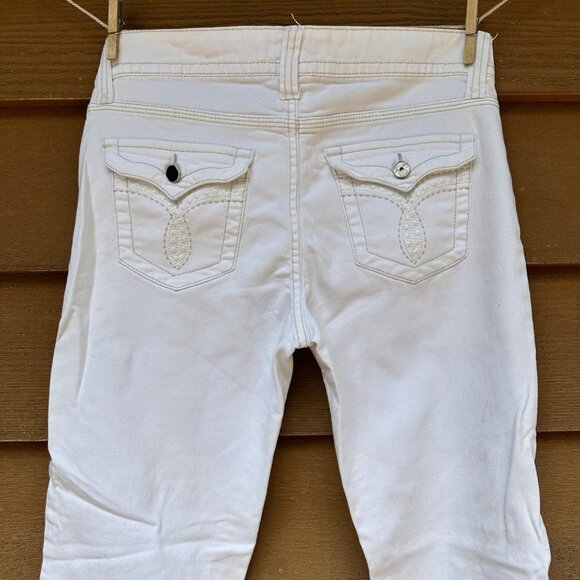 Vintage Jordache White Heavy Stitch Embroidered Y2K Straight Crop Capri Ankle Je - Picture 8 of 12